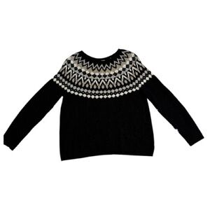 J. JILL Women's Black Fair Isle Beaded Pullover Sweater Small Petite